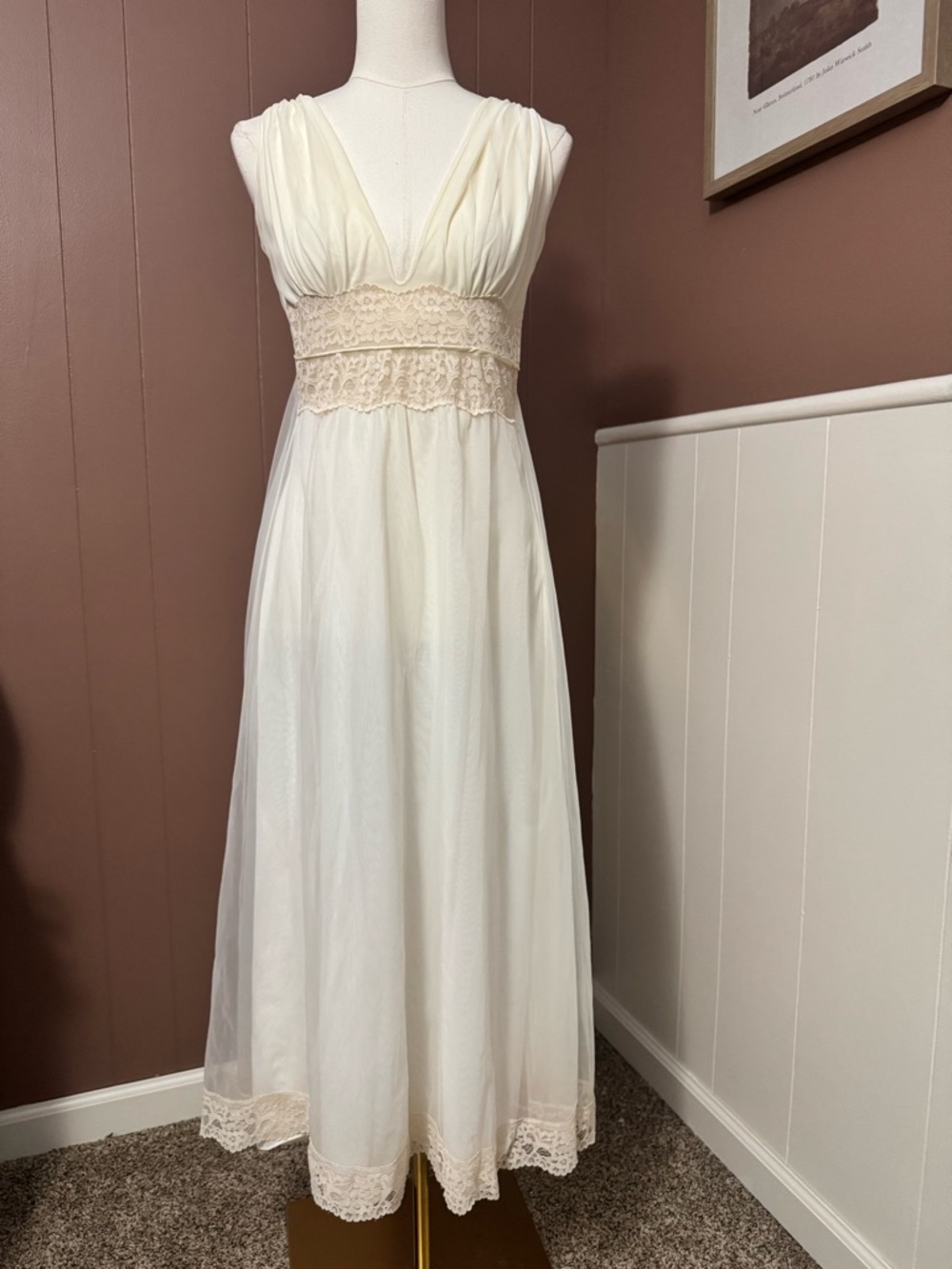 Neiman Marcus Vintage Cream Lace-Trim and Tulle Maxi Dress Ethereal Fairycore